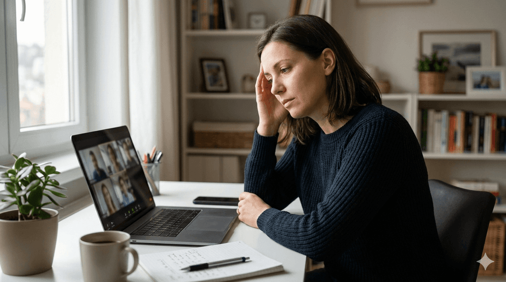 Reuniones virtuales que me dejan vacía: señales de fatiga emocional en el trabajo remoto